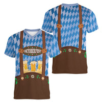 Lederhosen Oktoberfest Women V-Neck T-Shirt Beers Bavarian Diamond Pattern