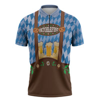 Lederhosen Oktoberfest Zipper Polo Shirt Beers Bavarian Diamond Pattern