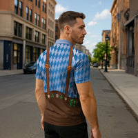 Lederhosen Oktoberfest Zipper Polo Shirt Beers Bavarian Diamond Pattern