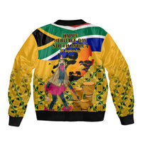 South Africa Heritage Day Bomber Jacket Traditional Dancer Kente Pattern With Flag Style - Wonder Print Shop