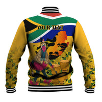 Personalised South Africa Heritage Day Baseball Jacket Traditional Dancer Kente Pattern With Flag Style - Wonder Print Shop