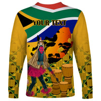 Personalised South Africa Heritage Day Long Sleeve Shirt Traditional Dancer Kente Pattern With Flag Style - Wonder Print Shop