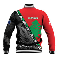 New Zealand And Lebanon Baseball Jacket Silver Fern Maori With Cedar Tree Together - Wonder Print Shop