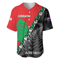 New Zealand And Lebanon Baseball Jersey Silver Fern Maori With Cedar Tree Together - Wonder Print Shop