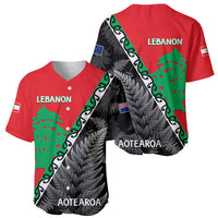 New Zealand And Lebanon Baseball Jersey Silver Fern Maori With Cedar Tree Together - Wonder Print Shop