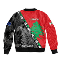 New Zealand And Lebanon Bomber Jacket Silver Fern Maori With Cedar Tree Together - Wonder Print Shop