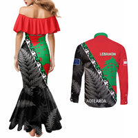 new-zealand-and-lebanon-couples-matching-mermaid-dress-and-long-sleeve-button-shirts-silver-fern-maori-with-cedar-tree-together