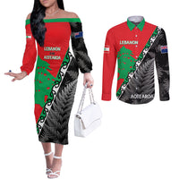new-zealand-and-lebanon-couples-matching-off-the-shoulder-long-sleeve-dress-and-long-sleeve-button-shirts-silver-fern-maori-with-cedar-tree-together