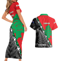 New Zealand And Lebanon Couples Matching Short Sleeve Bodycon Dress and Hawaiian Shirt Silver Fern Maori With Cedar Tree Together - Wonder Print Shop