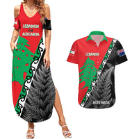 New Zealand And Lebanon Couples Matching Summer Maxi Dress and Hawaiian Shirt Silver Fern Maori With Cedar Tree Together - Wonder Print Shop