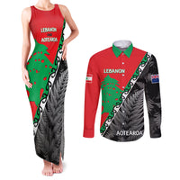 New Zealand And Lebanon Couples Matching Tank Maxi Dress and Long Sleeve Button Shirts Silver Fern Maori With Cedar Tree Together - Wonder Print Shop