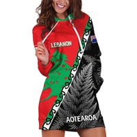 New Zealand And Lebanon Hoodie Dress Silver Fern Maori With Cedar Tree Together - Wonder Print Shop