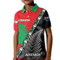 New Zealand And Lebanon Kid Polo Shirt Silver Fern Maori With Cedar Tree Together - Wonder Print Shop