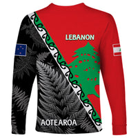 New Zealand And Lebanon Long Sleeve Shirt Silver Fern Maori With Cedar Tree Together - Wonder Print Shop