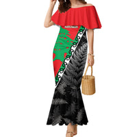 New Zealand And Lebanon Mermaid Dress Silver Fern Maori With Cedar Tree Together - Wonder Print Shop