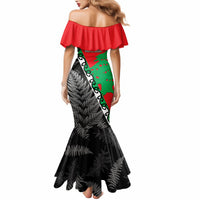 New Zealand And Lebanon Mermaid Dress Silver Fern Maori With Cedar Tree Together - Wonder Print Shop