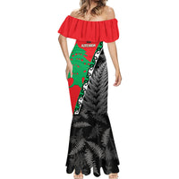 New Zealand And Lebanon Mermaid Dress Silver Fern Maori With Cedar Tree Together - Wonder Print Shop