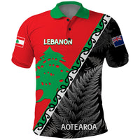 New Zealand And Lebanon Polo Shirt Silver Fern Maori With Cedar Tree Together - Wonder Print Shop