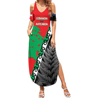 New Zealand And Lebanon Summer Maxi Dress Silver Fern Maori With Cedar Tree Together - Wonder Print Shop