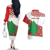 Personalised Lebanon Independence Day Couples Matching Off The Shoulder Long Sleeve Dress and Hawaiian Shirt Lebanese Map With Cedrus - Wonder Print Shop