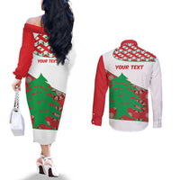 Personalised Lebanon Independence Day Couples Matching Off The Shoulder Long Sleeve Dress and Long Sleeve Button Shirt Lebanese Map With Cedrus