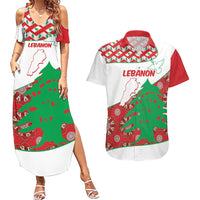 Personalised Lebanon Independence Day Couples Matching Summer Maxi Dress and Hawaiian Shirt Lebanese Map With Cedrus - Wonder Print Shop