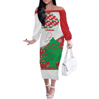 Personalised Lebanon Independence Day Family Matching Off The Shoulder Long Sleeve Dress and Hawaiian Shirt Lebanese Map With Cedrus - Wonder Print Shop