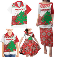 Personalised Lebanon Independence Day Family Matching Puletasi and Hawaiian Shirt Lebanese Map With Cedrus - Wonder Print Shop