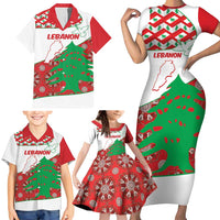 Personalised Lebanon Independence Day Family Matching Short Sleeve Bodycon Dress and Hawaiian Shirt Lebanese Map With Cedrus - Wonder Print Shop