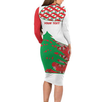 Personalised Lebanon Independence Day Long Sleeve Bodycon Dress Lebanese Map With Cedrus - Wonder Print Shop