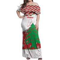 Personalised Lebanon Independence Day Off Shoulder Maxi Dress Lebanese Map With Cedrus - Wonder Print Shop