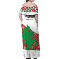 Personalised Lebanon Independence Day Off Shoulder Maxi Dress Lebanese Map With Cedrus - Wonder Print Shop