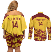 Custom West Indies Cricket Couples Matching Off Shoulder Short Dress and Long Sleeve Button Shirt Windies Newest Version - Wonder Print Shop