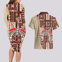 Samoa Tapau Couples Matching Long Sleeve Bodycon Dress and Hawaiian Shirt Samoan Siapo Pattern - Wonder Print Shop