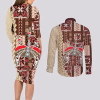 Samoa Tapau Couples Matching Long Sleeve Bodycon Dress and Long Sleeve Button Shirt Samoan Siapo Pattern - Wonder Print Shop