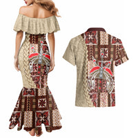Samoa Tapau Couples Matching Mermaid Dress and Hawaiian Shirt Samoan Siapo Pattern - Wonder Print Shop