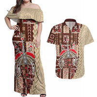 Samoa Tapau Couples Matching Off Shoulder Maxi Dress and Hawaiian Shirt Samoan Siapo Pattern - Wonder Print Shop