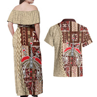 Samoa Tapau Couples Matching Off Shoulder Maxi Dress and Hawaiian Shirt Samoan Siapo Pattern - Wonder Print Shop