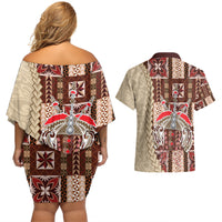 Samoa Tapau Couples Matching Off Shoulder Short Dress and Hawaiian Shirt Samoan Siapo Pattern - Wonder Print Shop