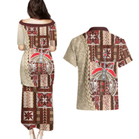 Samoa Tapau Couples Matching Puletasi Dress and Hawaiian Shirt Samoan Siapo Pattern - Wonder Print Shop