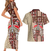 Samoa Tapau Couples Matching Short Sleeve Bodycon Dress and Hawaiian Shirt Samoan Siapo Pattern - Wonder Print Shop