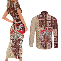Samoa Tapau Couples Matching Short Sleeve Bodycon Dress and Long Sleeve Button Shirt Samoan Siapo Pattern - Wonder Print Shop