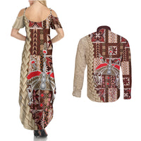 Samoa Tapau Couples Matching Summer Maxi Dress and Long Sleeve Button Shirt Samoan Siapo Pattern - Wonder Print Shop