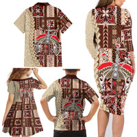 Samoa Tapau Family Matching Long Sleeve Bodycon Dress and Hawaiian Shirt Samoan Siapo Pattern - Wonder Print Shop