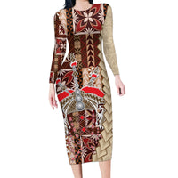 Samoa Tapau Family Matching Long Sleeve Bodycon Dress and Hawaiian Shirt Samoan Siapo Pattern - Wonder Print Shop