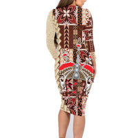 Samoa Tapau Family Matching Long Sleeve Bodycon Dress and Hawaiian Shirt Samoan Siapo Pattern - Wonder Print Shop