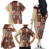 Samoa Tapau Family Matching Off Shoulder Long Sleeve Dress and Hawaiian Shirt Samoan Siapo Pattern - Wonder Print Shop