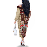 Samoa Tapau Family Matching Off Shoulder Long Sleeve Dress and Hawaiian Shirt Samoan Siapo Pattern - Wonder Print Shop