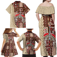 Samoa Tapau Family Matching Off Shoulder Maxi Dress and Hawaiian Shirt Samoan Siapo Pattern - Wonder Print Shop