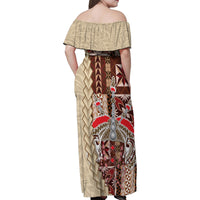 Samoa Tapau Family Matching Off Shoulder Maxi Dress and Hawaiian Shirt Samoan Siapo Pattern - Wonder Print Shop